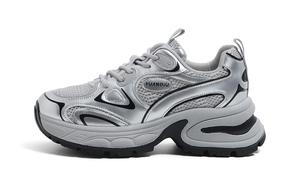 Женские серебристые кроссовки с низким верхом и массивной подошвой, увеличивающие рост, устойчивые к истиранию и скольжению HUANQIU, Silver