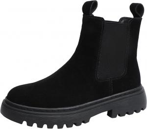 Женские замшевые ботинки Челси MOYOWEI с эластичными вставками, осень/зима, легкие, удобные, с ребристой подошвой, на резинке, повседневные короткие ботильоны, Black Velvet