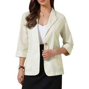 Летний женский блейзер casual 3/4 рукава из хлопка и льна Inspire Chic, Beige