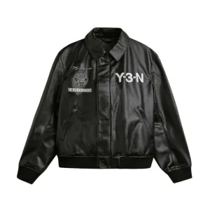 Y-3 Y 3 Кожаная куртка мужская черная с лацканом Moderate