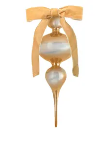 Елочная игрушка из стекла с текстурированным бантом, 34 см, Baci Milano, золотистый