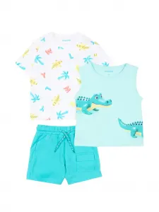 Набор из трех хлопковых шортов с пальмовым принтом Mayoral, синий