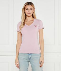 Футболка Guess Jeans с V-образным вырезом, розовый