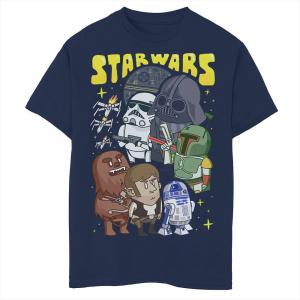 Симпатичная футболка с рисунком «Герои и злодеи Звездных войн» для мальчиков 8–20 лет в стиле чиби каваи Star Wars, темно-синий