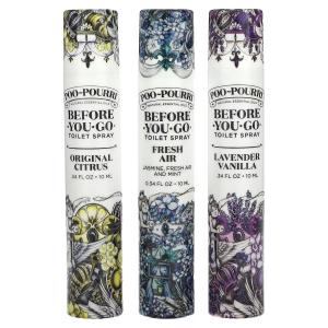 Спреи для туалета Poo-Pourri On-The-Go перед походом. Набор из 3 спреев по 0,34 жидких унции (10 мл) каждый.
