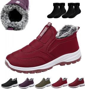 Женские зимние ботинки с овчиной, водонепроницаемые, противоскользящие, ортопедические, кроссовки на щиколотку с поддержкой свода стопы, теплые ботинки для холодной погоды, обувь на каждый день для прогулок и активного отдыха Generic, Red 1