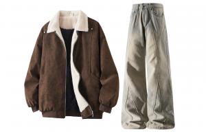 Повседневный спортивный свитшот унисекс с круглым вырезом, утепленный и с флисовой подкладкой X1617, coffee jacket+желтый mud pants