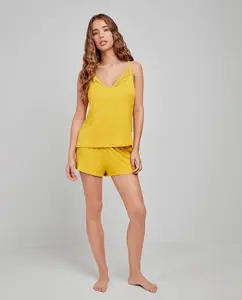 Короткая пижама из однотонной ткани с майкой Gisela, жёлтый