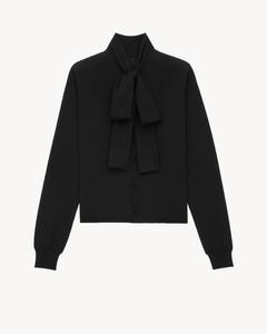 Кардиган с бантом-лавальер из кашемира, шерсти и шелка Saint Laurent, черный