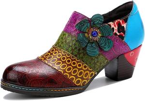 Женские кожаные туфли Мэри Джейн, летние яркие многоцветные с блок-кубиком на каблуке, винтажные туфли Мэри Джейн на массивном каблуке, ботильоны, удобные, с антискользящей подошвой, для свадьбы или вечеринки NUHEEL, Purple