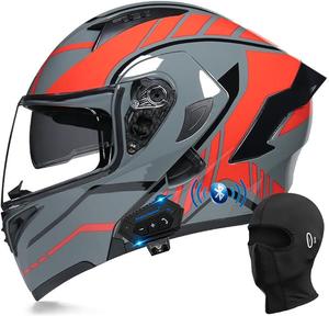 Шлем мотоциклетный Guenzo Bluetooth, серый / красный