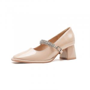 Туфли Мэри Джейн на блочном каблуке 5 см женские Bamiti, Nude