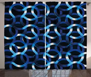 Штора ABAKUHAUS темно-синяя в деревенском стиле, современные изогнутые формы, присборенная штора из тесьмы для спальни с петлями и крючками, 280 x 175 см, темно-синий с белым Abakuhaus