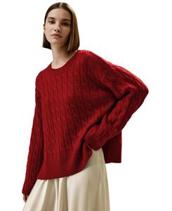 Женский свитер с круглым вырезом из ультратонкой мериносовой шерсти LILYSILK, Red