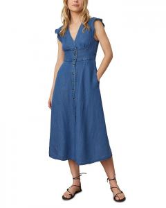 Камила Платье миди с воланами на рукавах Marine Layer, синий