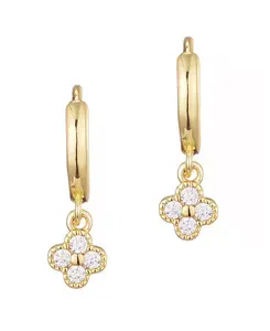Миниатюрные серьги-подвески в форме клевера с кубическим цирконием Adornia, gold