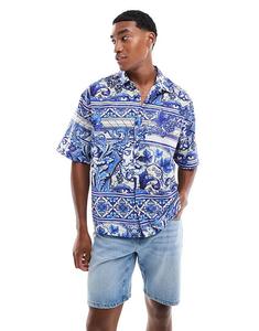 Рубашка свободного кроя ASOS DESIGN с принтом в сине-белой гамме