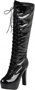 Женские ботфорты на платформе выше колена из лакированной кожи с высоким каблуком для вечеринок и танцев, длинные ботильоны, обувь больших размеров Generic, Black
