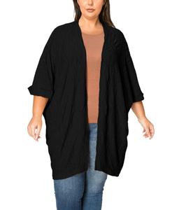 Кардиган-летучая мышь большого размера со спирально-волнистым узором COIN 1804, Black