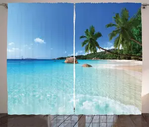 Штора для путешествий ABAKUHAUS Rustic, Anse Lazio Beach Surf, присборенная штора для спальни с петлями и крючками, 280 x 175 см, бирюзовый, зеленый, синий Abakuhaus