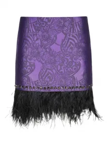 Мини-юбка из жаккарда с отделкой из перьев John Richmond, фиолетовый