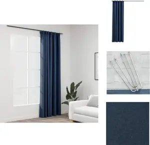 Плотные шторы с крючками, под лен, синие, 290 x 245 см - Шторы и портьеры vidaXL