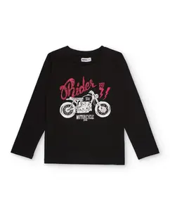 Черная детская футболка с длинными рукавами с рисунком мотоцикла Tuc tuc