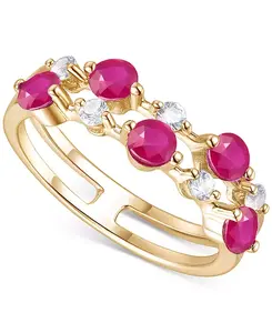 Кольцо с двумя рядами изумрудов (5/8 карата) и бриллиантов (1/5 карата) из 14-каратного золота (также с рубинами и сапфирами) Macy'S, ruby