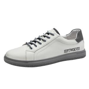 Износостойкие легкие дышащие утепленные низкие скейтбордские кроссовки мужские бело-серые SEPTWOLVES, черный (стандартный размер кожаной обуви)