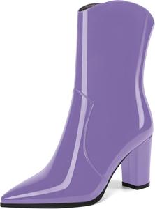 Женские ботильоны MOVINSTEPS в ковбойском стиле с закрытым носком, модные, с боковой молнией, из лакированной кожи, массивный высокий каблук, средняя голень, каблук 3,3 дюйма, Lavender