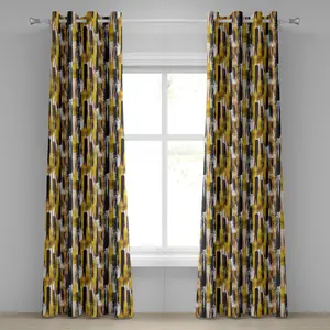 Шторы на люверсах ABAKUHAUS в стиле модерн, акварельные гранжевые мазки кисти, экспрессионистский фон, цветовые эффекты, декоративные двухпанельные шторы, 280 см x 175 см, цвет: земляной желтый, черный Abakuhaus