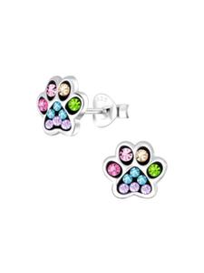 Alexander York Серьги-гвоздики в виде отпечатков лап, красочный дизайн в темных тонах, из серебра 925 пробы