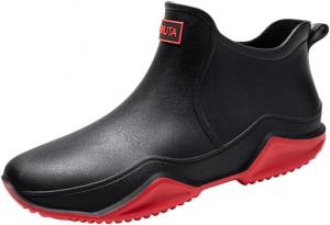 Стильные и прочные короткие дождевые сапоги для женщин и мужчин, водонепроницаемые с противоскользящей подошвой, подходят для походов на открытом воздухе, садов, больниц, кухонь, ферм, рыбалки и т.д. Hhhchpm, Black/Red