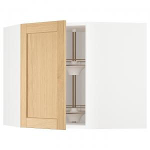 Угловой настенный шкаф с вращающимися полками, белый/дуб Форсбака, 68x60 см IKEA Metod