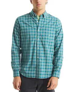 Мужская клетчатая рубашка с длинным рукавом и застежкой на пуговицы Nautica, синий