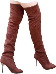 Женские ботфорты на высоком каблуке выше колена, с заостренным носком, эластичные, длинные, осенние, сексуальные ботинки, модные, свободного кроя, высокие, для свиданий, вечеринок и клубов JYSwoshoe, Brown-A