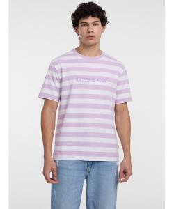 GUESS JEANS Джинсы прямого кроя, футболка с коротким рукавом в полоску, GUESS, лавандовый