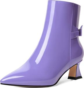 Женские свадебные ботильоны ROSERWISH с острым носком, застежкой-молнией, лаковой отделкой, бантиком, низким каблуком-китен 2 дюйма