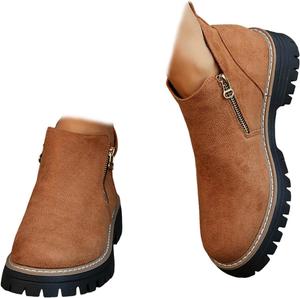 Женские ботильоны на низком каблуке, женские ботильоны с массивным каблуком, платформой, короткие ботинки на каблуке для прогулок на улице, осенние ботинки для женщин 2025 года с противоскользящей подошвой Eynuo, Brown