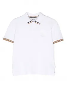 Рубашка поло с отделкой в полоску BOSS Kidswear, белый