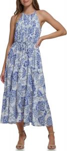 Женское платье Tommy Hilfiger в клетку Gingham с расклешенным лифом, Ivory/Carmine Rose