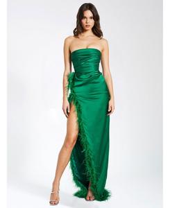 Женское платье Perrin изумрудно-зеленого цвета с перьями и высоким разрезом Miss Circle, Emerald green