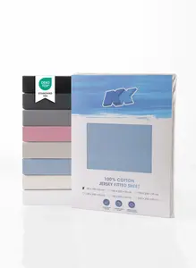 Простыня на резинке из джерси, хлопок, 90х200+30 см, светло-голубая KK Shopping