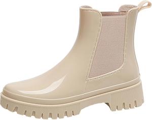 Женские модные резиновые сапоги Chelsea ANUFER с массивным каблуком и высоким голенищем, Beige