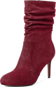 Женские ботильоны Soireelady с высоким каблуком, свободным верхом, круглым носком и шпилькой, молния сбоку, средней высоты, удобные нарядные ботинки на каблуке 3,5 дюйма, Suede Burgundy