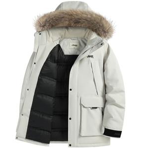 Пуховик Unisex из коллекции Luxury Cowboy Jeep, айвори белый[90% белый duck down+genuine raccoon dog fur+cold-resistant-30°]