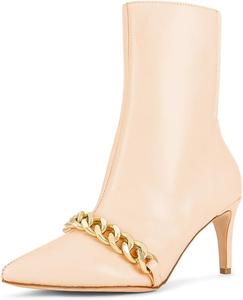 Женские стильные ботильоны с цепочкой, заостренным носом, боковой молнией, эластичной щиколоткой, тонким средним каблуком, изящные для вечеринок и свиданий, размеры 4-16 US Wansseny, Bisque