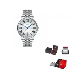 TISSOT Часы Carson Elite Series Quartz Movement Men's Watch Watch 40mm Silver Dial Stainless Steel Strap, Silver Dial