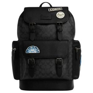 COACH Сумка рюкзак мужская большая из спринт коровьей кожи с искусственной кожаной аппликацией антрацитово-черная