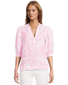 Топ Lilly Pulitzer Mialeigh Elbow Sleeve Linen Top, цвет Rousseau Pink Glisten In The Sun